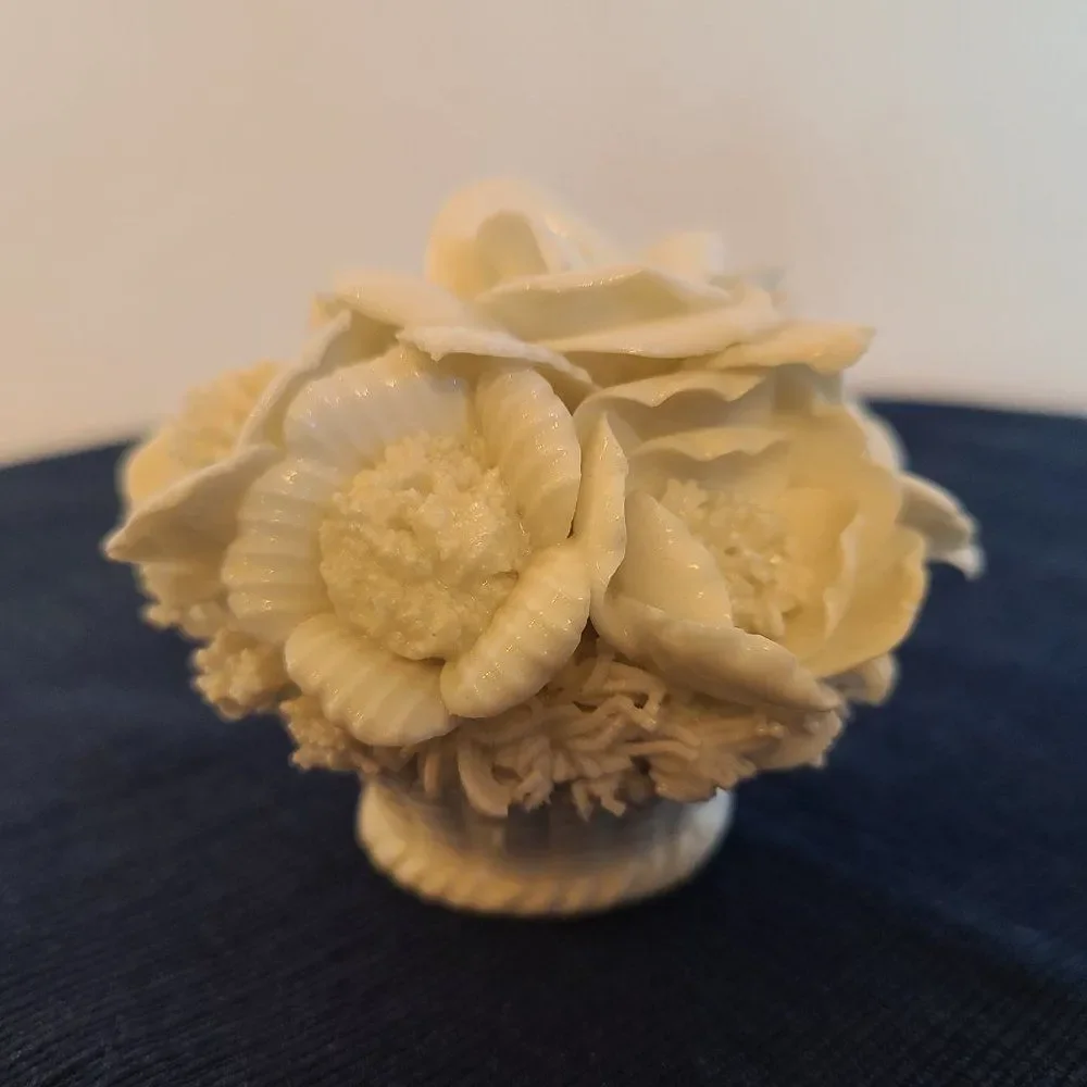 Vintage Japanese Ardalt Verithin Floral Arrangement Porcelain Flower Basket